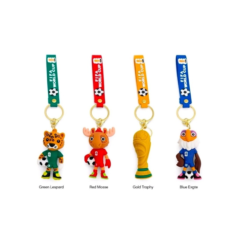 2026 World Cup Cartoon Mascot 4 Keychain Soccer Trophy Cute Animal Gift Fans